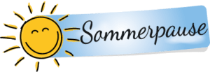 Bild mit lächelnder Sonne und dem Schriftzug Sommerpause